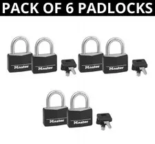Master Lock Covered Padlocks with Key, Outdoor Locks PACK OF 6 PADLOCKS