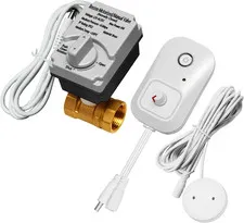 Water Leak Detector with Auto Shutoff for 1-1/4" Pipe Includes Sensor & Valve