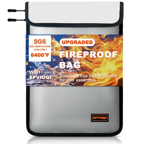 6400F Fireproof Document Money Bag Zipper/Reflective Strip Pouch 18 Layers