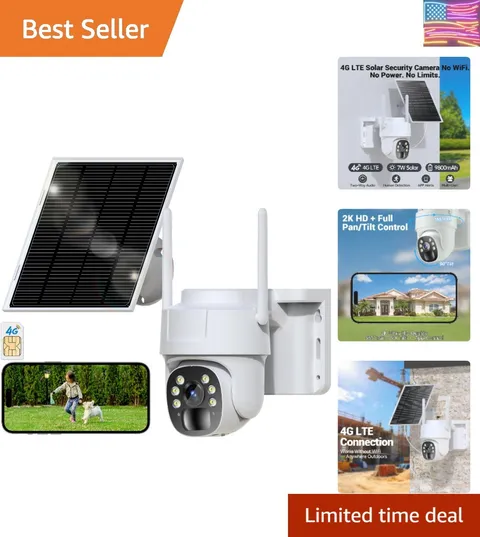 4G LTE Cellular Security Camera, Wireless Solar Powered No WiFi Needed Outdoo...