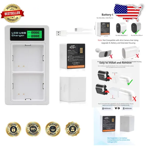 High Capacity 4800mAh Arlo Ultra 2 Camera Battery 2-Pack Rechargeable
