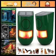Outdoor Solar Motion Sensor Alarm - 4 Modes, 129dB Loud, IP65 Waterproof, Strobe