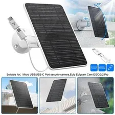 Solar Panel for Outdoor Camera Waterproof Charger & 10ft Cable Micro USB /Type-C