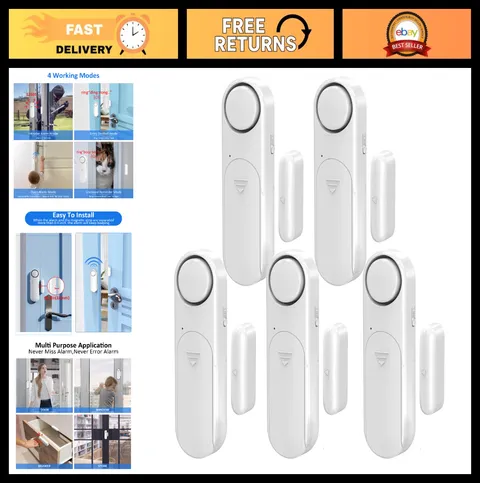 5-Pack Window & Door Alarms for Kids Safety & Home Security - White Sensors