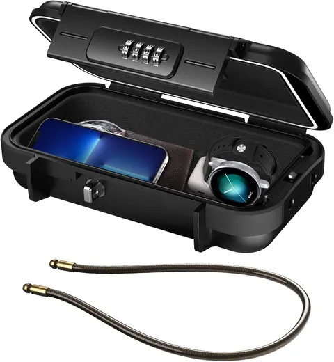 Portable Safe Box, Portable Security Case for Travel, 4-Digit Combination Key Lo