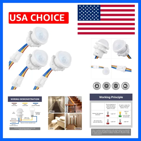 3-Pack Motion Sensor Light Switch, PIR Infrared Sensor, 30S Time Delay, Smart...