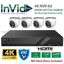 InVid 4K NVR Camera System Bundle NO HARD DRIVE 4 Camera INVID-K41T54-DUALN