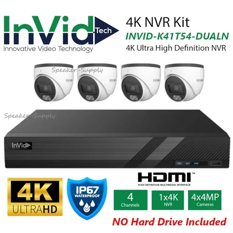 InVid 4K NVR Camera System Bundle NO HARD DRIVE 4 Camera INVID-K41T54-DUALN