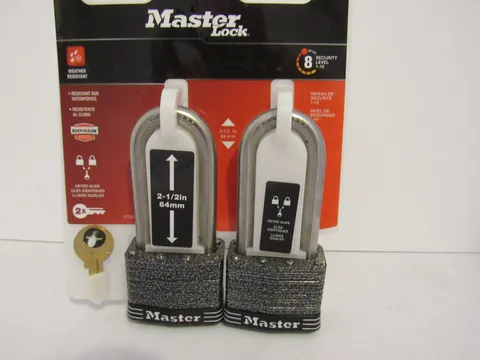Master Lock 580TLJ Laminated Padlocks 2-1/2in Shackle 2-Pack Keyed Alike