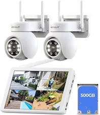 Wireless Security Camera System with 10" LCD Monitor, 2PCS 3MP PTZ Outdoor Camer