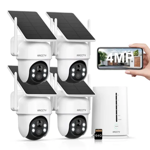 ARCCTV 4MP WiFi Security Cameras System Wireless Solar Battery Outdoor Pan/Tilt