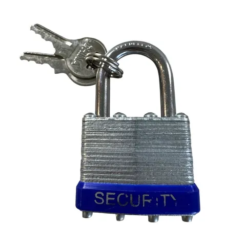 Security Laminated Steel Padlock 40mm Blue Bumper with Two Keys Hardened Shackle