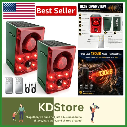 130dB Solar-Powered Outdoor Motion Alarm | Custom Sounds & Weatherproof - 2 Pack