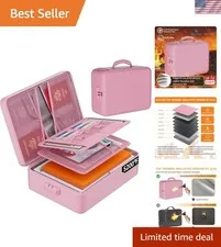 5200°F Fireproof Document Organizer Box with Lock - Pink, Portable Protection