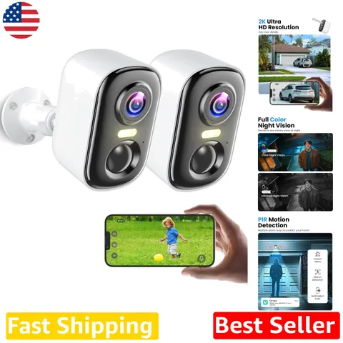 Rechargeable 2K Outdoor WiFi Security Cameras 2pk - AI, Color Night Vision, S...