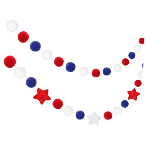 2 Pack Patriotic Felt Ball Garland Each Garland 6.56ft Red White and Blue Pom