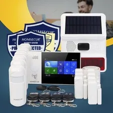 HOMSECUR Wireless WIFI 4G Home House Alarm System+Wireless Solar Red Flash Siren