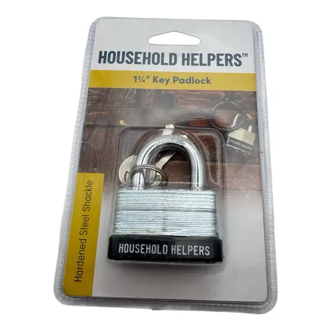 Household Helpers 1¾” Key Padlock – Hardened Steel Shackle | New in Package