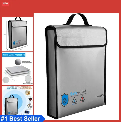 Fireproof Waterproof Document Bag 15.8x12.6x2.5 Inch Zipper Grey Large Capacity