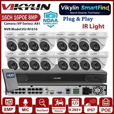 Vikylin Smartfind 16CH 16POE 4K 8MP IR Light Outdoor IP Camera POE Audio NVR Lot