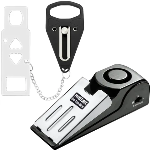 Portable Door Lock + Door Stop Alarm Set – Travel Safety Kit for Hotel Rooms,...