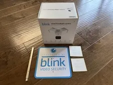 New in Box - Blink Wired Floodlight Camera, 2600 lumens, White, Bonus Blink Sign