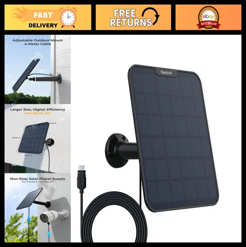 6W Solar Panel for Wireless Battery Outdoor Security Camera - Black, Eco-Friendl