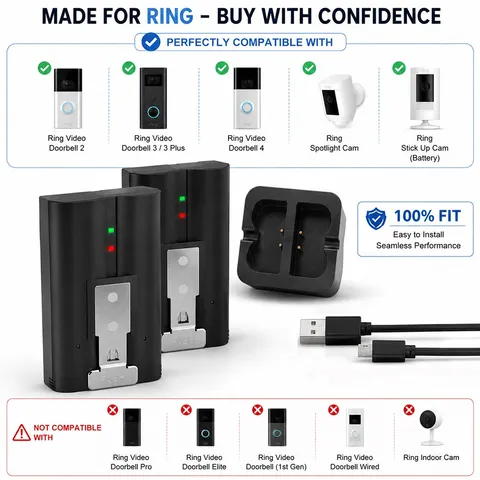 Replacement Battery Kit for Ring Doorbell 2 3 3 Plus 4 Spotlight Stick Up