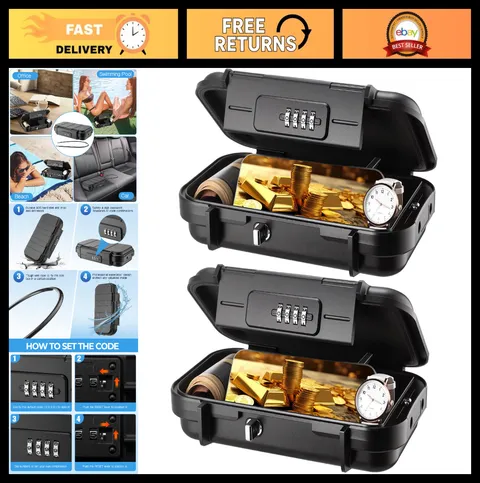 2 Pack Portable Waterproof Lock Box - 4-Digit Combination Safe for Travel & Outd