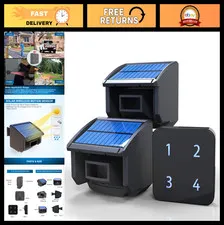 Solar Powered Driveway Alarm System - 1/4 Mile Range, Weatherproof Motion Sensor