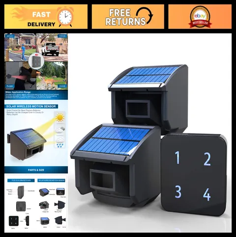 Solar Powered Driveway Alarm System - 1/4 Mile Range, Weatherproof Motion Sensor