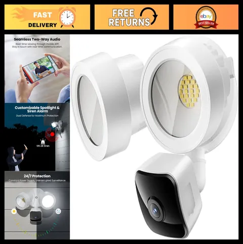 3K UHD Wired Floodlight Security Camera, Outdoor Surveillance, Alexa Compatible