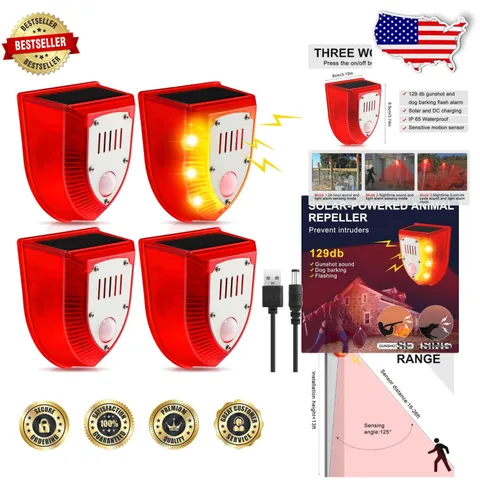 Waterproof Solar Alarm System 4 Pcs 129dB Loud Siren Motion Sensor