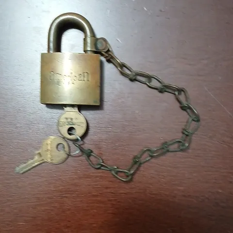 American US Brass & Steel Keyed Padlock w/ Chain, Medium, 10mm, 2 Keys
