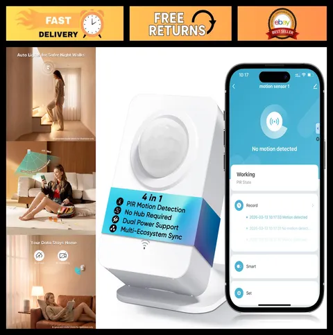 Smart WiFi Motion Sensor - 2.4GHz Wireless PIR Detector, Instant Alerts, USB/Bat