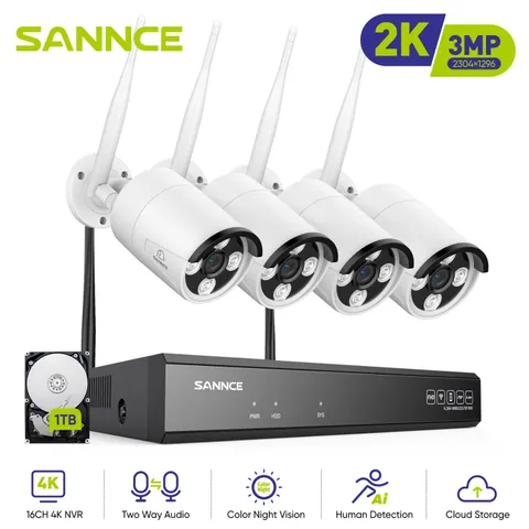 SANNCE 16CH 4K NVR Wireless 3MP Two Way Audio Home Security IP Camera System 1TB