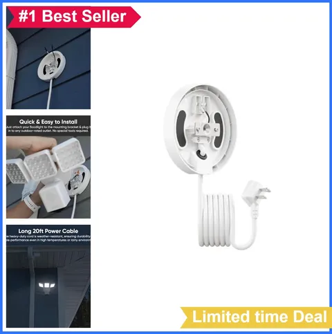 Floodlight Cam Mount Plug-in 20ft Weather-Resistant Power Cord Outdoor White