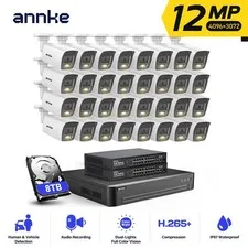 ANNKE 32CH 12MP NVR Full Color POE Security Camera System Audio Recording H.265+
