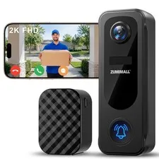 Doorbell Camera Wireless No Subscription - 2K Video Doorbell with Chime, 2 Wa...