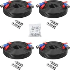 ZOSI 4 Pack 100ft (30 Meters) 2-in-1 Video Power Cable, BNC Extension Surveillan