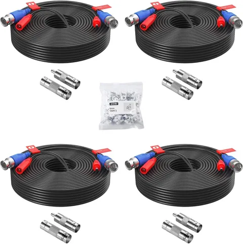 ZOSI 4 Pack 100ft (30 Meters) 2-in-1 Video Power Cable, BNC Extension Surveillan