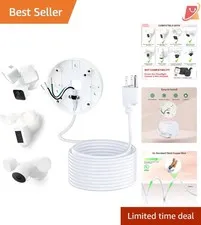 Floodlight Camera Power Cable Mount 20ft Weatherproof Outdoor Indoor Easy Ins...