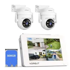 VORGUT Wireless Security Camera System with 10" Monitor, 2X 5MP PTZ Camera