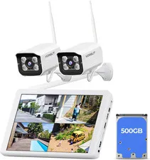 Wireless Security Camera System with 10" LCD Monitor, 2PCS 3MP Bullet Outdoor Ca