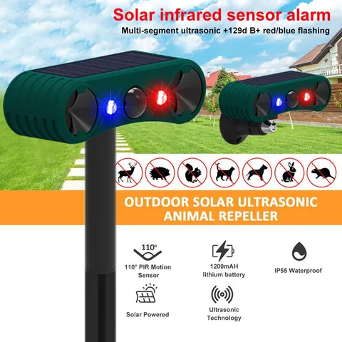 Solar Outdoor Motion Sensor Alarm-129db Loud Siren Lamp Noise Maker 4 Modes NEW