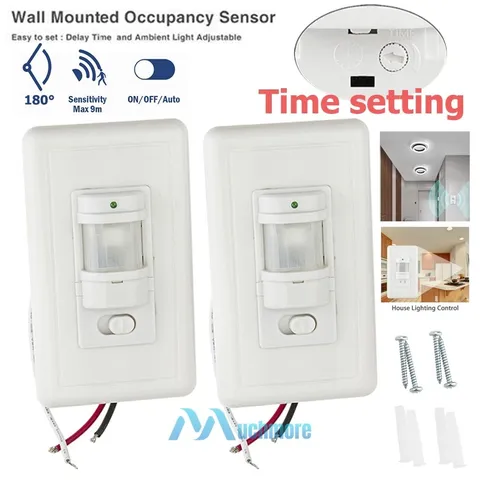 2X Auto On/Off Sensor Switch Motion Infrared PIR Occupancy Vacancy For Wall Lamp