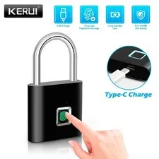 Waterproof Fingerprint Padlock KERUI Biometric Keyless USB C Security Lock.