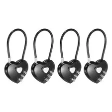 Combination Padlock (4.3 Inch, Black)(4 Pcs), 3-Digit Heart Shaped Combo Padlock