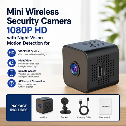 Wireless Mini Camera with 400mAh Battery, Real-time View, TF Card Storage Small