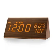 JALL Digital Alarm Clock, with Wooden Electronic LED Time Display, 3 Alarm Se...